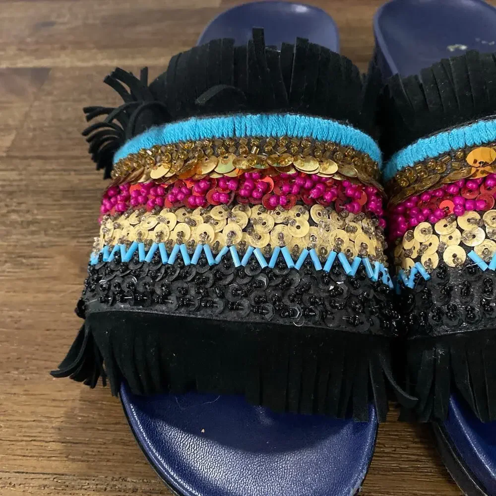TORY BURCH Isle Slide Embellished Slip-On Sandals Size 8